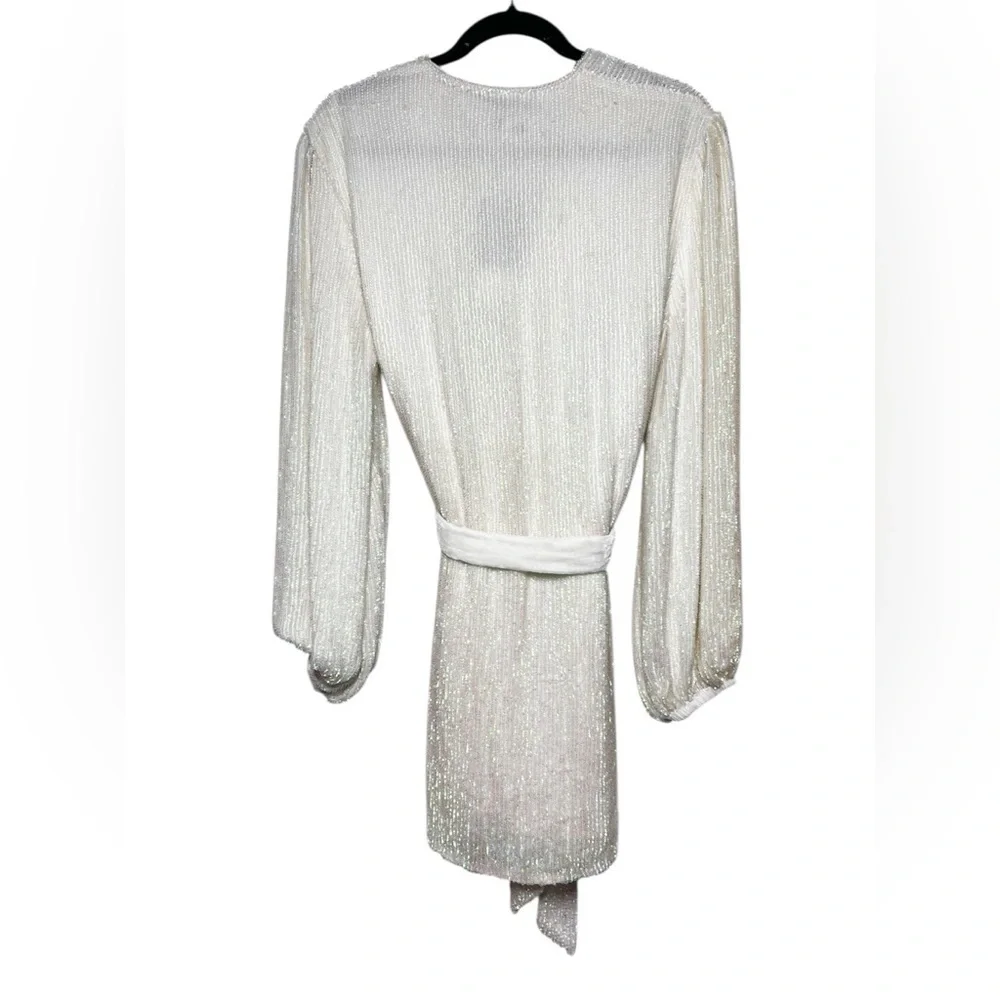 Retrofete Gabrielle Robe Wrap Dress in Iridescent Clear White Womens Medium NWT